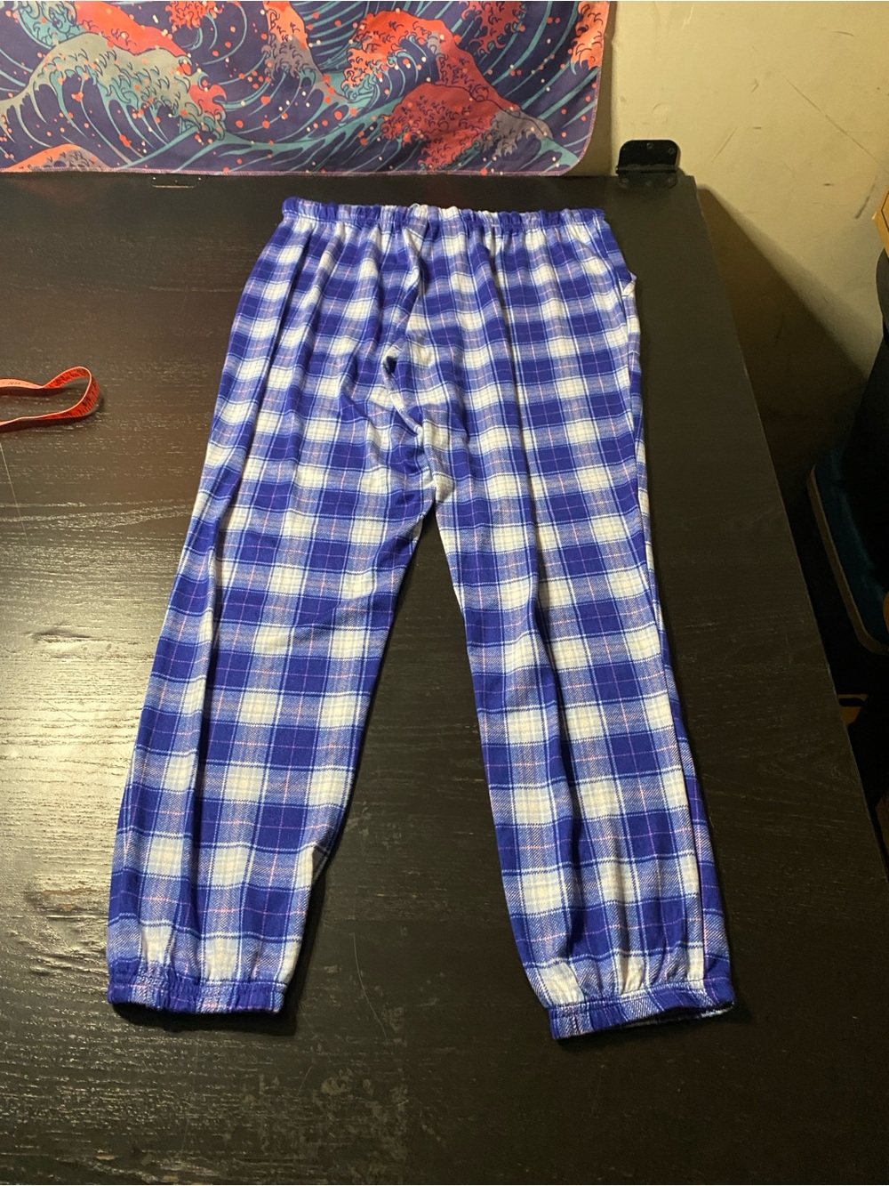 Women's Blue Plaid Pajama Pants with Elastic Waist - Picture 5 of 5